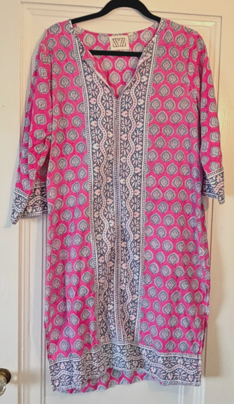 SZ BlockPrints Blue and Pink Tunic Dress, size Large